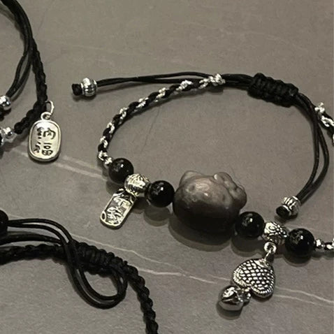 New Chinese style silver stone braided rope bracelet