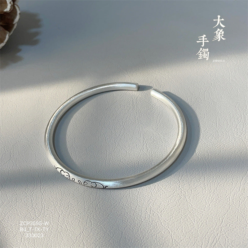 China solid pure round stick frosted open silver bracelet