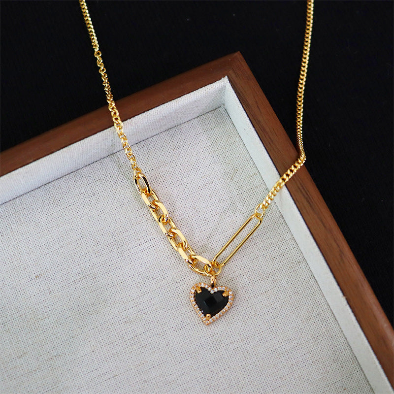 52-High-end black heart necklace for women