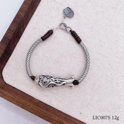 Ethnic style lucky fish sterling silver bracelet