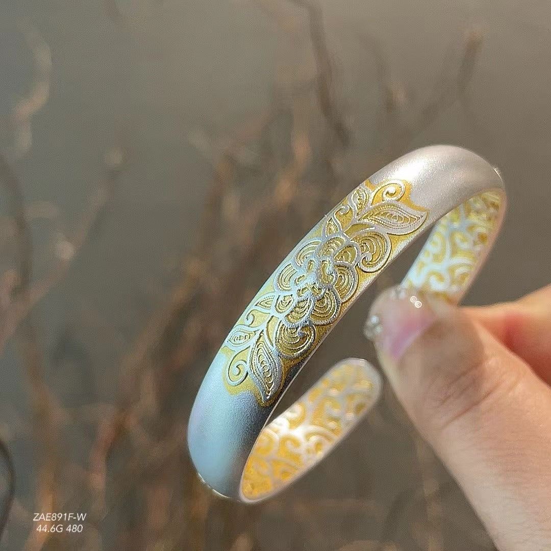 Chinese style gold-painted plum blossom sterling silver bracelet