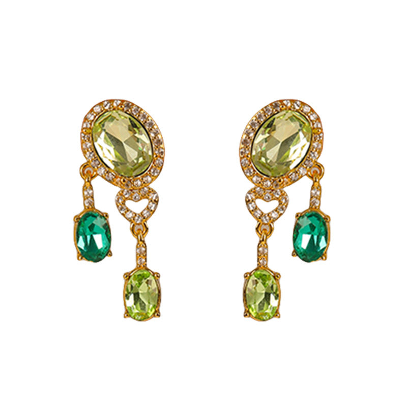 78-High-grade exquisite green zircon heart earrings