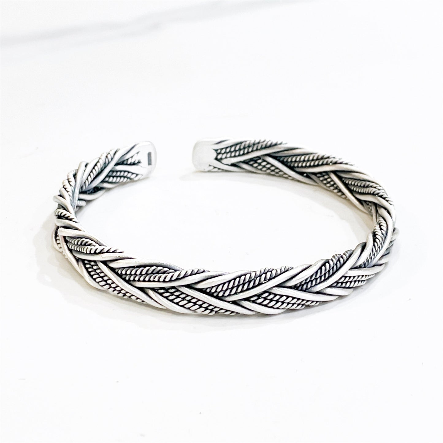 Ethnic retro woven sterling silver bracelet