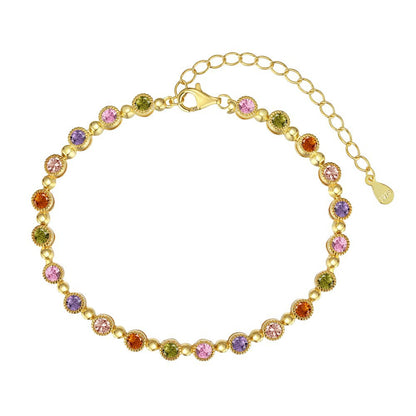 High-grade colorful zircon round bead chain tennis bracelet