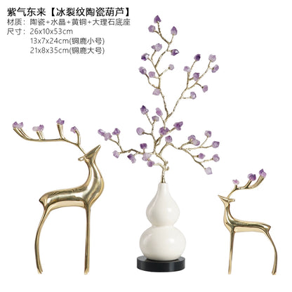 New Chinese style natural amethyst tree ice crack ceramic gourd furniture ornaments