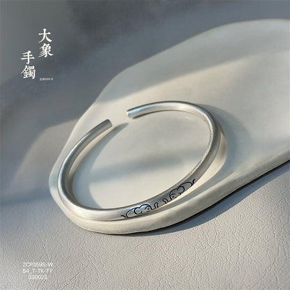 China solid pure round stick frosted open silver bracelet