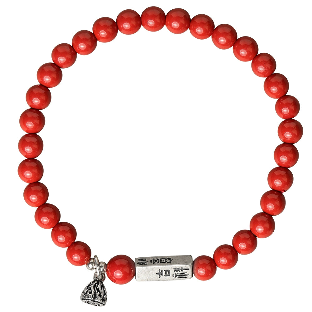 Retro New Chinese Style cinnabar red sand bracelet pure silver Ruyi lotus bracelet