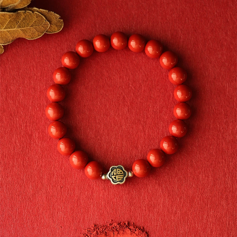 New Chinese style cinnabar red sand bracelet sterling silver blessing bracelet