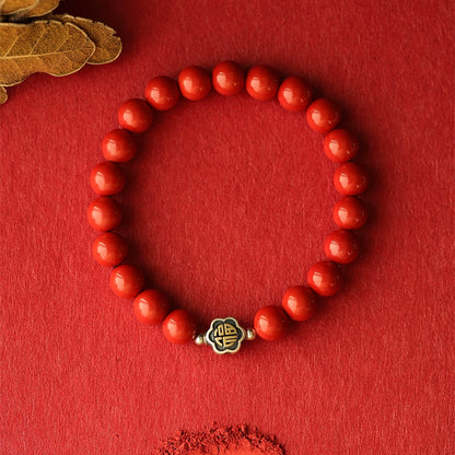 New Chinese style cinnabar red sand bracelet sterling silver blessing bracelet