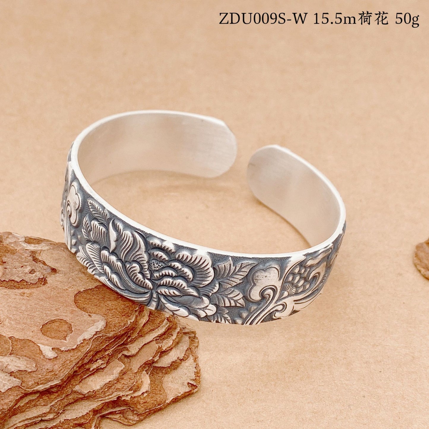 Vintage handmade floral plant bracelet lotus peony wide bracelet for women