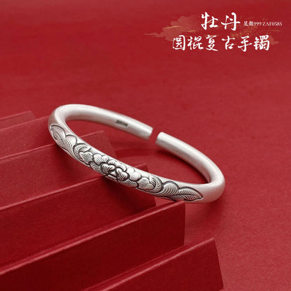 Chinese Lotus Stick Sterling Silver Bracelet