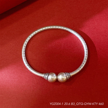 Chinese style Tibetan round bead sterling silver bracelet