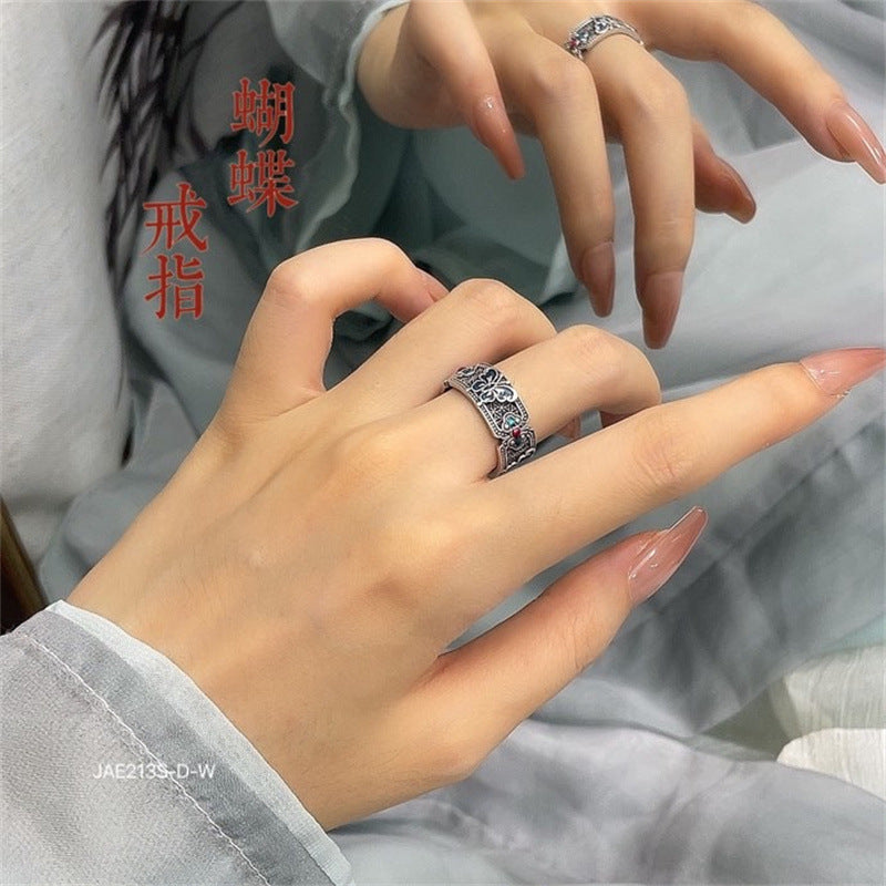 Ethnic style butterfly hollow ring