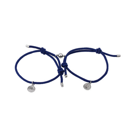 Fashion blue smiley face braided couple bracelet