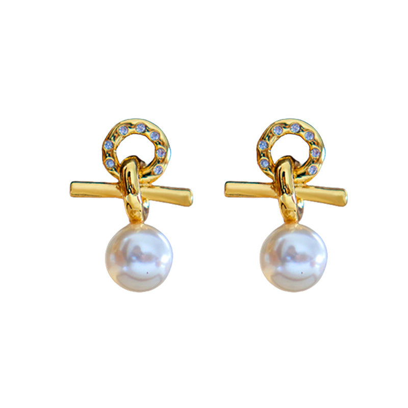 93-Elegant Vintage Zircon Freshwater Pearl Earrings