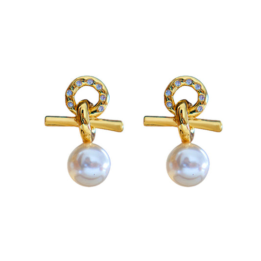 93-Elegant Vintage Zircon Freshwater Pearl Earrings