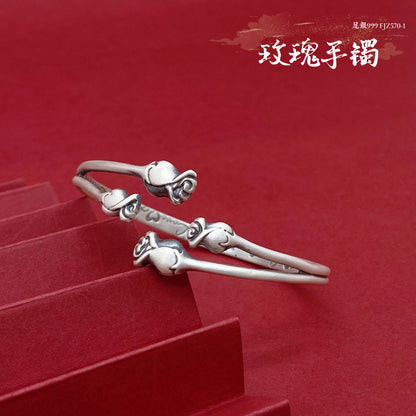 Chinese style rose rich sterling silver bracelet