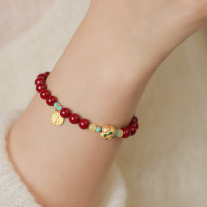 Retro Chinese style purple gold sand cinnabar hand everything goes well bracelet for women