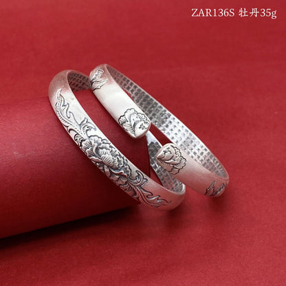 Chinese style relief Pisces sterling silver bracelet