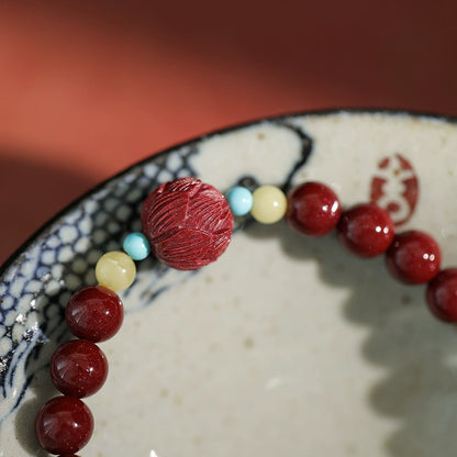 Fashion Chinese style cinnabar purple gold sand lotus beeswax turquoise bracelet