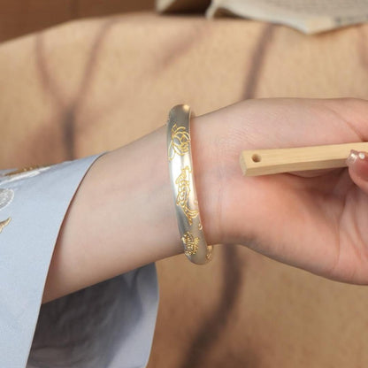 Ancient gold-painted lotus and Pisces sterling silver bracelet