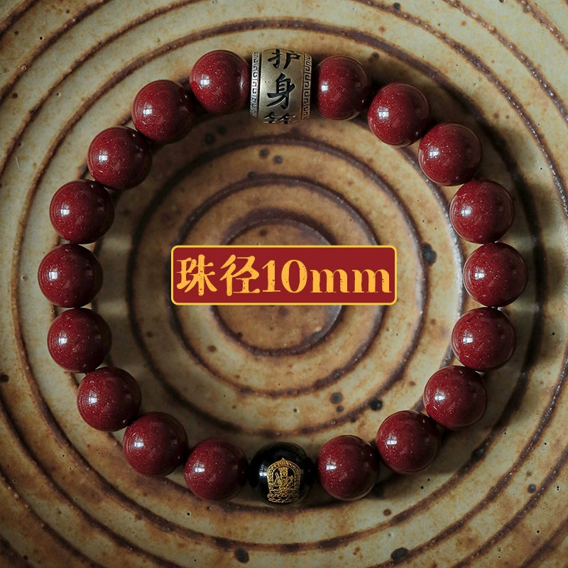 Chinese style purple gold sand cinnabar bracelet retro silver black agate zodiac birth year bracelet