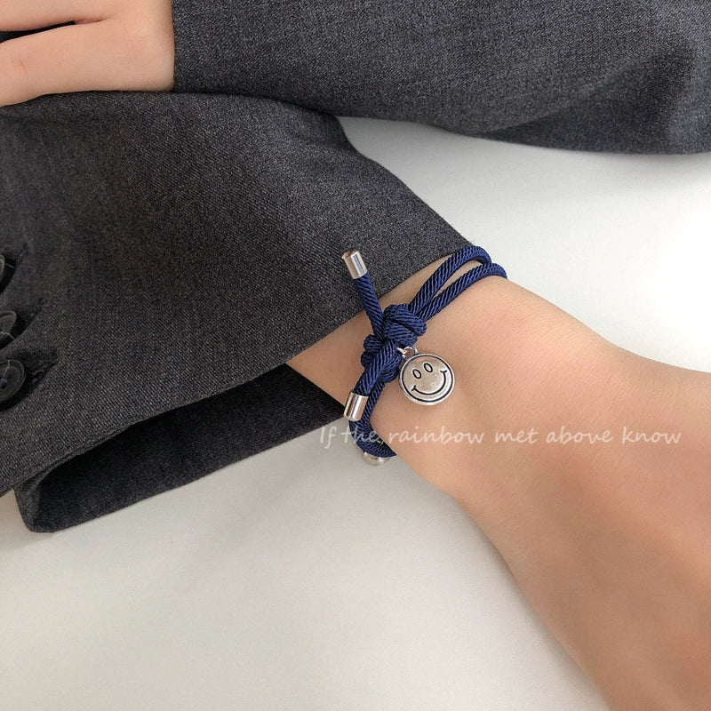 Fashion blue smiley face braided couple bracelet