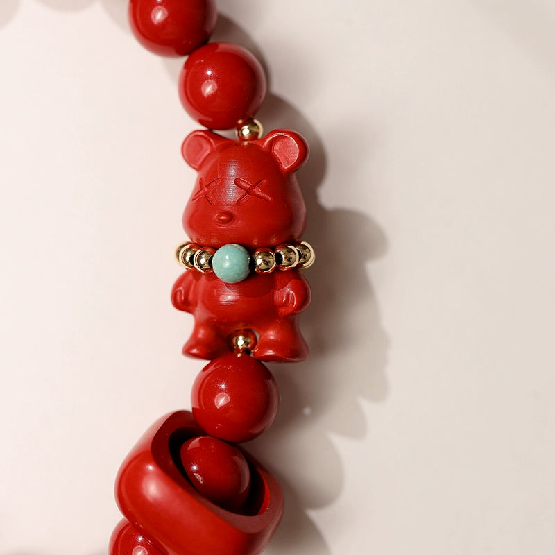 Chinese style cinnabar red sand bracelet violent bear Chinese style bracelet