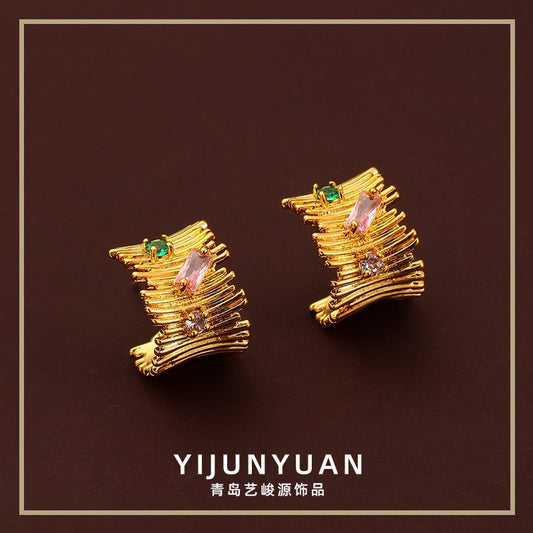 98-Irregular fashion design colorful zircon earrings