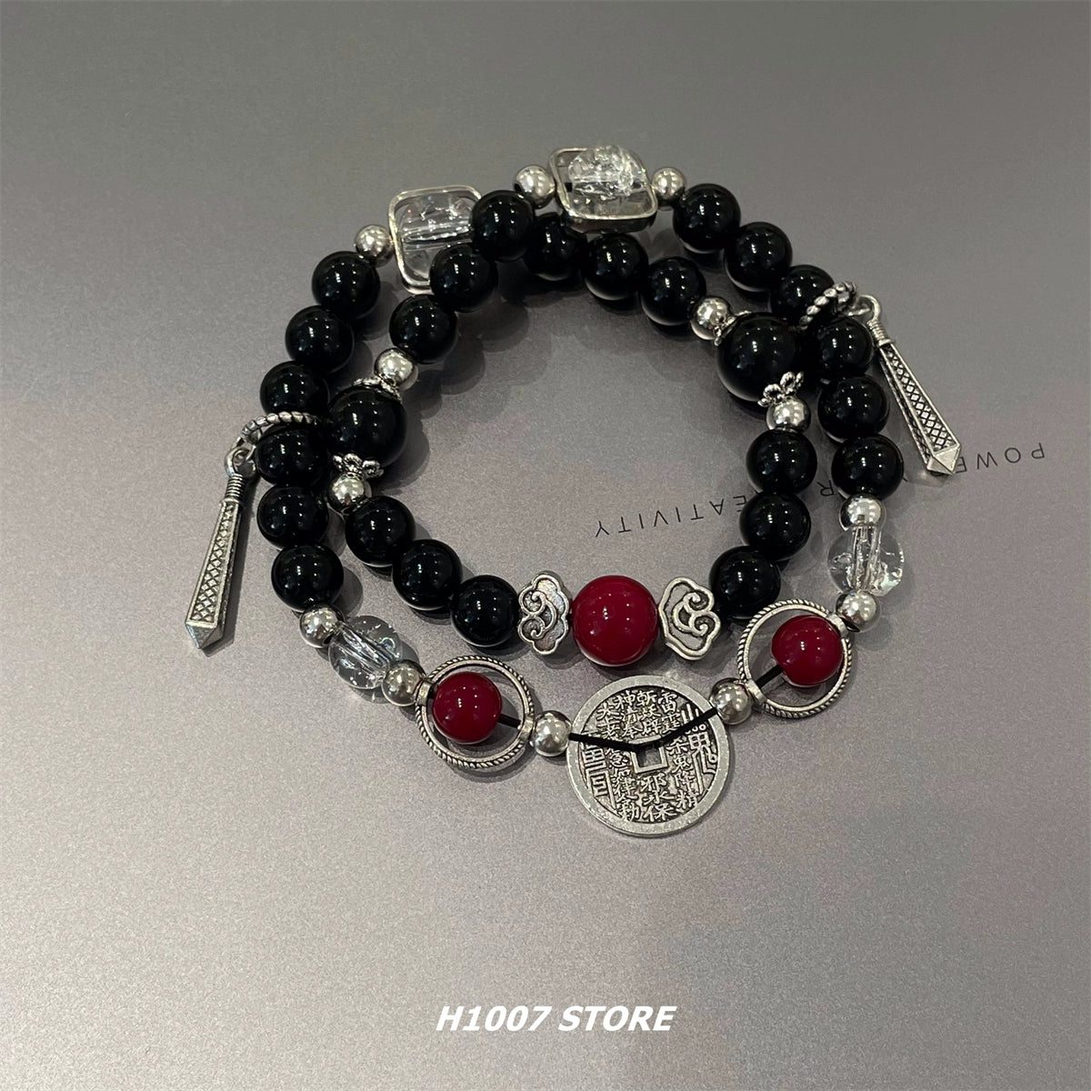 New Chinese style ancient style mountain ghost glass beaded bracelet men's bracelet