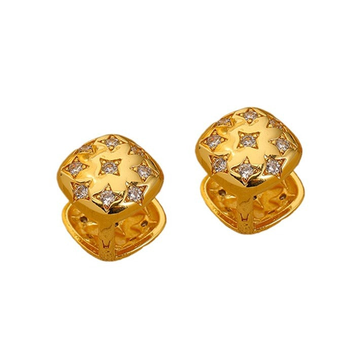 83-Simple retro three-dimensional square star zircon earrings