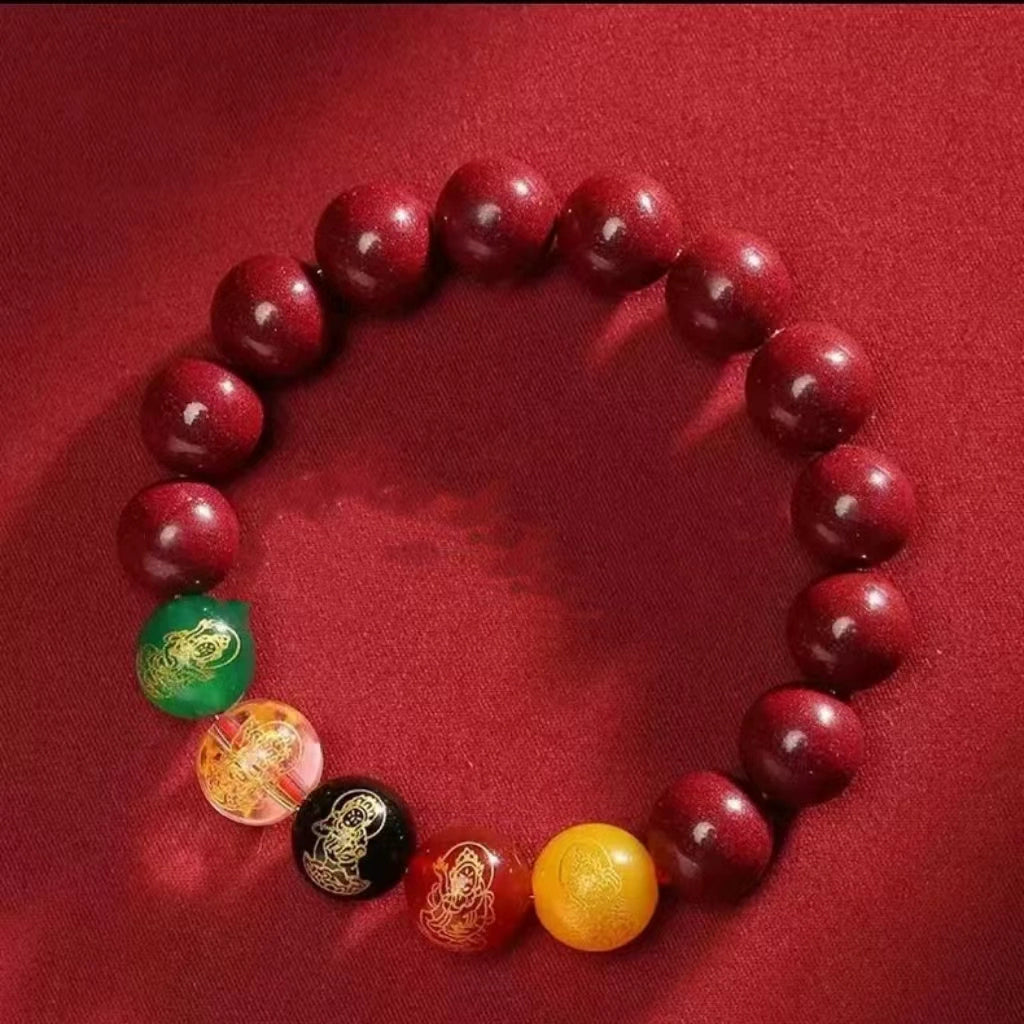 Fashionable new Chinese style cinnabar five-way fortune god bracelet luck beads bracelet