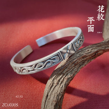 Ethnic pattern sterling silver bracelet