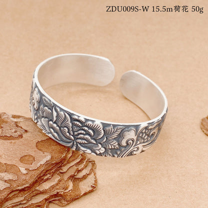 Vintage handmade floral plant bracelet lotus peony wide bracelet for women