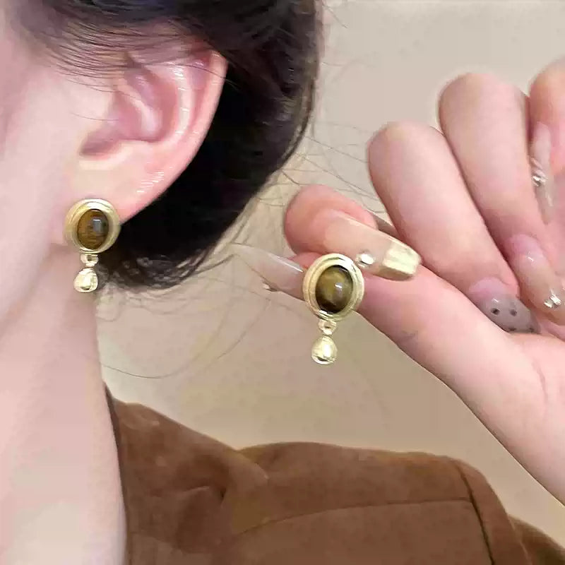 High-end tiger eye stone earrings