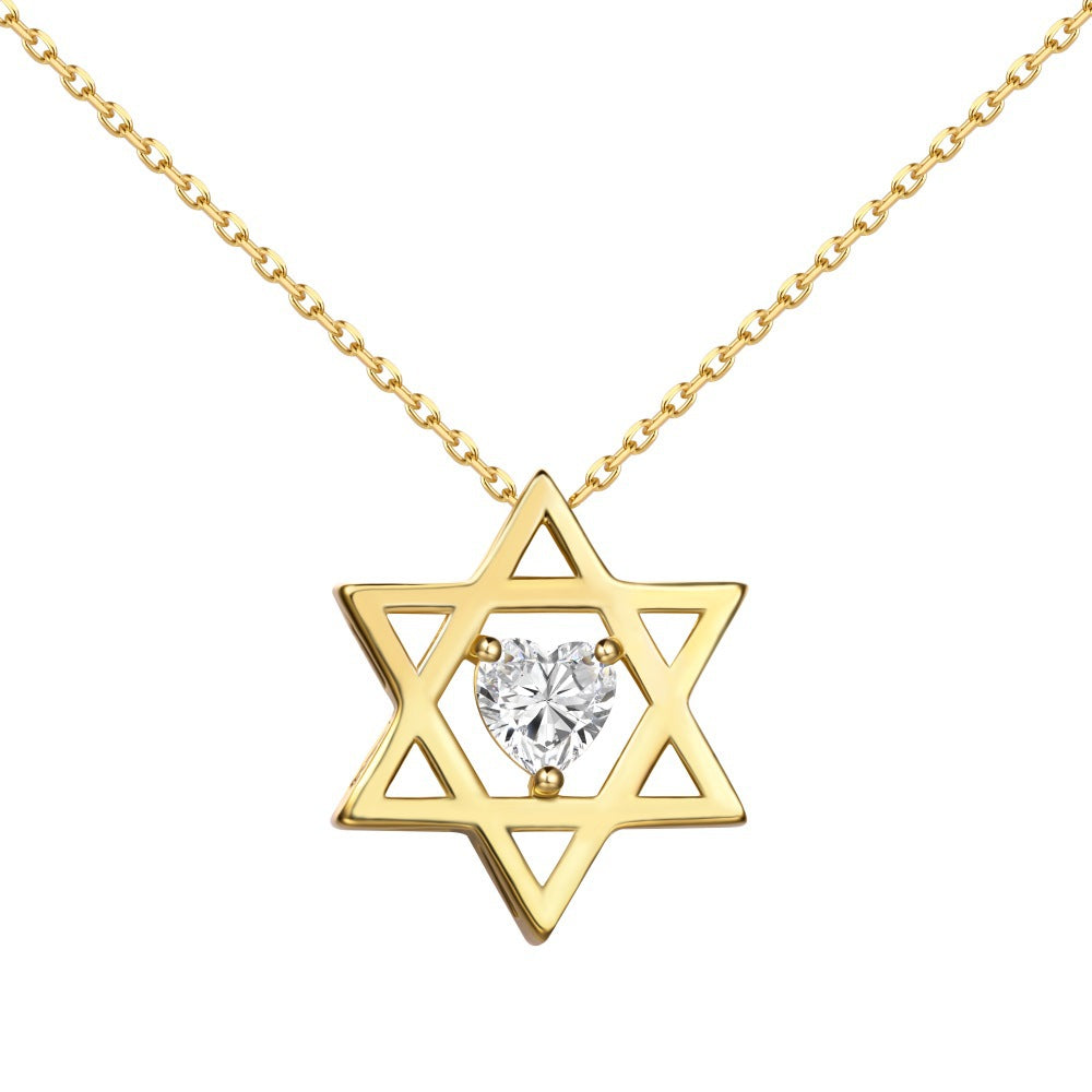 Youthful personality simple inlaid six-pointed star zircon heart necklace