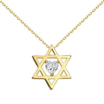 Youthful personality simple inlaid six-pointed star zircon heart necklace