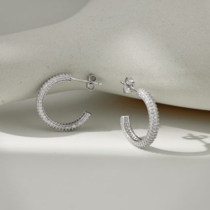 Fashionable and simple sterling silver zircon half hoop earrings