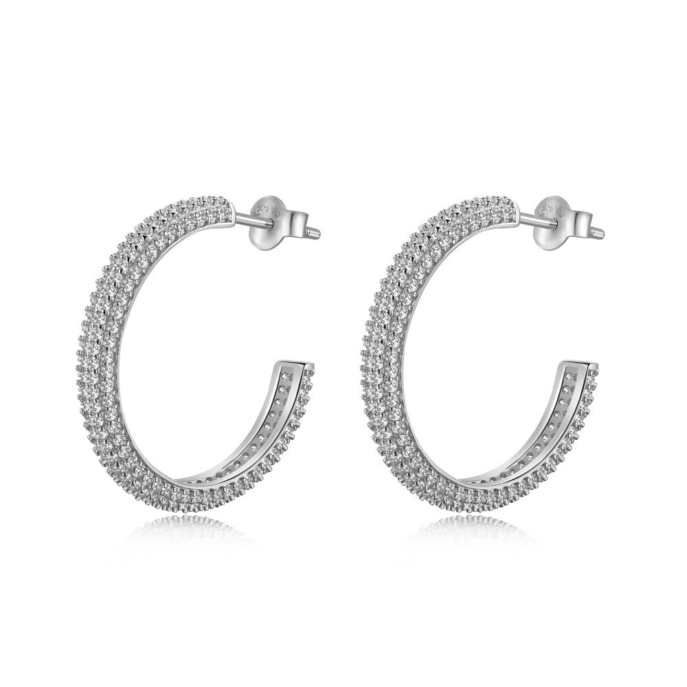 Fashionable and simple sterling silver zircon half hoop earrings