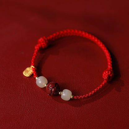 New Chinese style ashore cinnabar lotus red rope braided bracelet