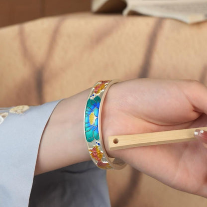 Chinese style enamel lotus leaf sterling silver bracelet