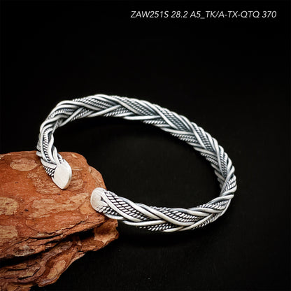 Ethnic retro woven sterling silver bracelet