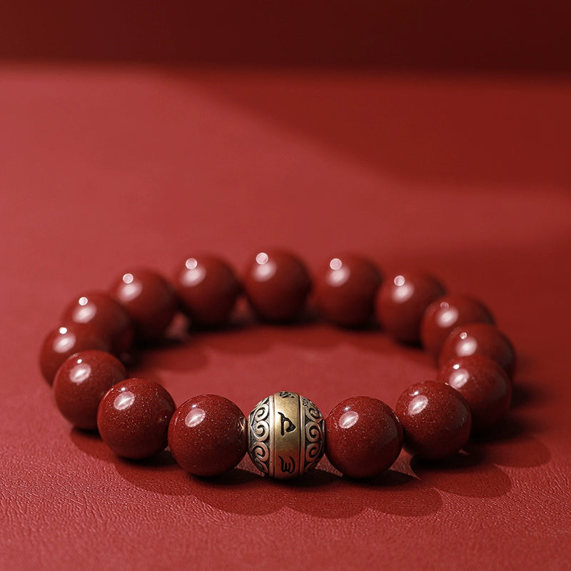 High-end new Chinese style cinnabar purple gold sand bracelet men's silver six-word mantra bracelet