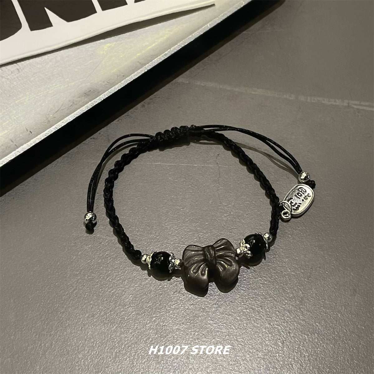 New Chinese style silver stone braided rope bracelet