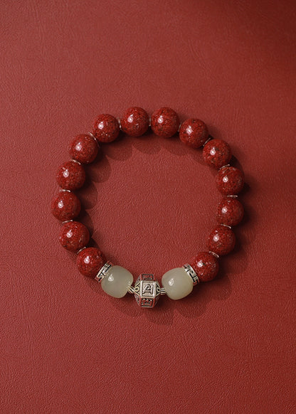 Exquisite New Chinese Style Cinnabar Purple Gold Sand Bracelet and Hetian Jade Buddhist Beads