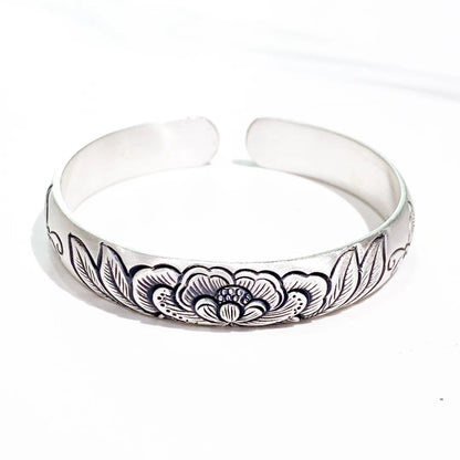 Ethnic style lotus sterling silver bracelet