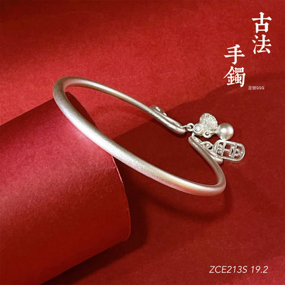 Chinese style gourd bell sterling silver bracelet