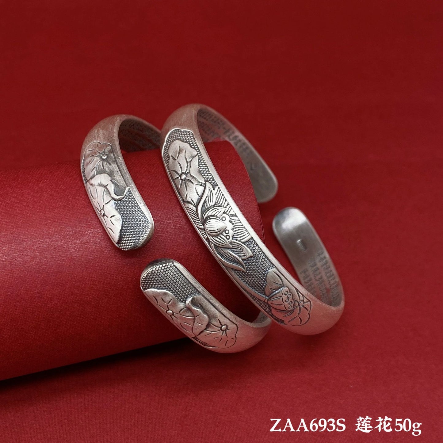 Chinese style lotus sterling silver bracelet