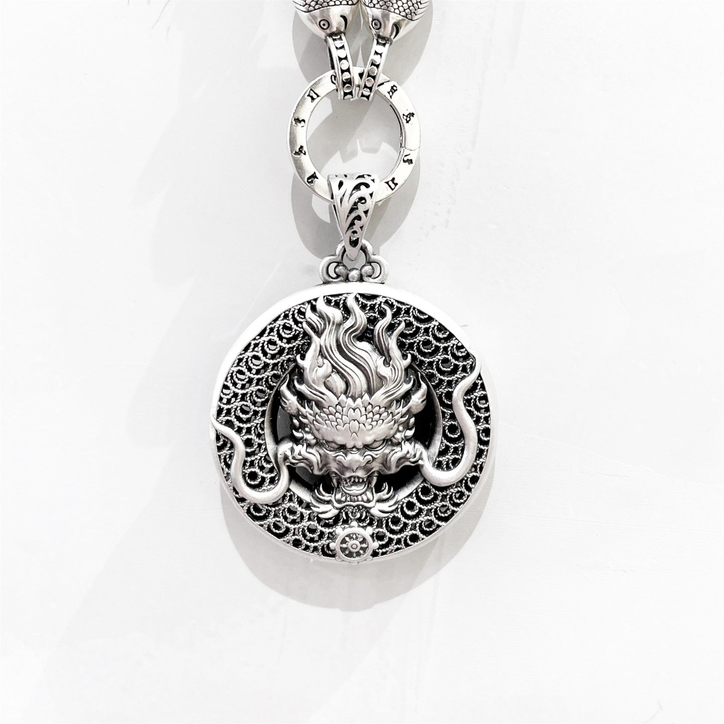 Chinese style dragon sterling silver pendant