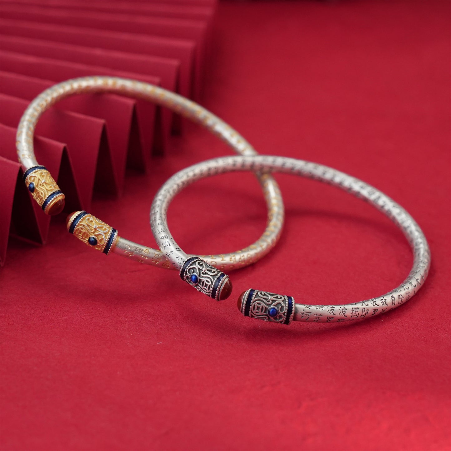 Chinese style enamel Tibetan silver bracelet